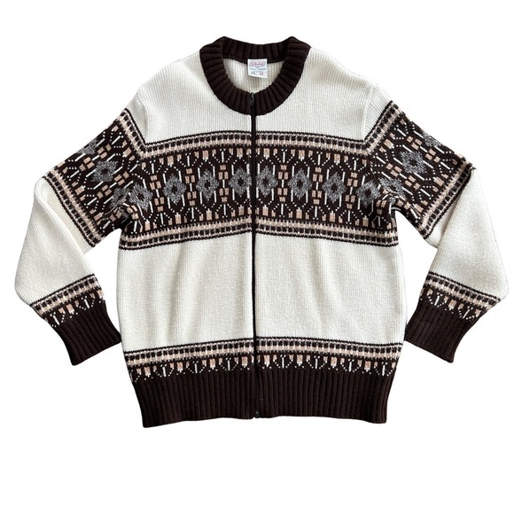 Vintage 90s St Michael Crew Neck Full Zip Fair Isle Cardigan Fishermans Sweater - Picture 1 of 15